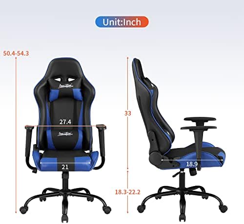 Gaming Chair Office Chair Desk Chair with Lumbar Support Headrest Armrest Task Rolling Swivel Ergonomic E-Sports Adjustable PC Gamer Chair Blue