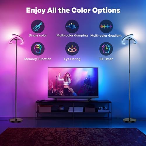SIBRILLE RGBCW Floor Lamp, Color Changing Standing Lamp, Modern Stepless Dimmable LED Floor Light Tall Lamp with Remote Control, 20W 3000-6000K Rotatable Floor Lamps for Living Room, Bedroom, Office