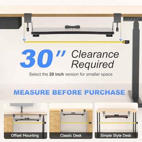 suptek Keyboard Tray Under Desk Pull Out with C Clamp Mount, Computer Keyboard & Mouse Tray, 25.6 (30 Including Clamps) x 11.8 inch Slide-Out Platform Computer Drawer for Typing, Black, DSF1