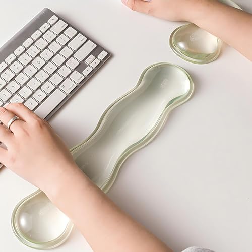Gel Keyboard Wrist Rest Set, Clear Wrist Rest for Keyboard and Mouse, Ergonomic Keyboard Mouse Wrist Rest for Typing Pain Relief, Suitable for Office, Gaming, Computer, Laptop - Transparent Green