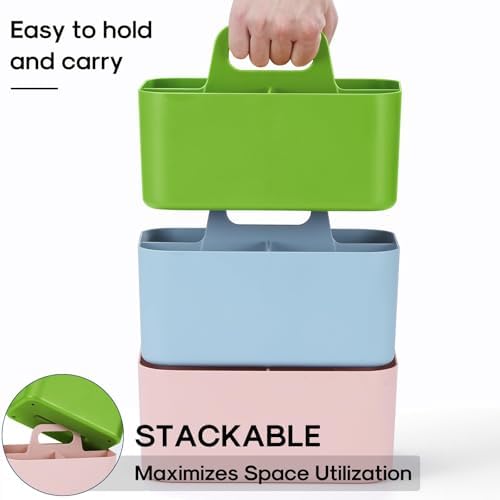 Multiuse Caddy Organizer with Handle, Portable Divided Plastic Tote Bin - Art Craft, Stationary Pen Marker Crayons, Makeup Hair Supplies Storage - Bathroom, Classroom, Dorm, Office, Desk Holder -Green
