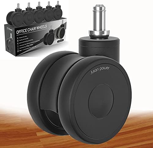 Office Chair Wheels casters 3 inch Silent Chair Wheels for Hardwood Floors and Carpet, Heavy Duty with Standard stem 7/16″* 7/8″(11mm*22mm), Load Capacity 600 Lbs Set of 5-3 Inch
