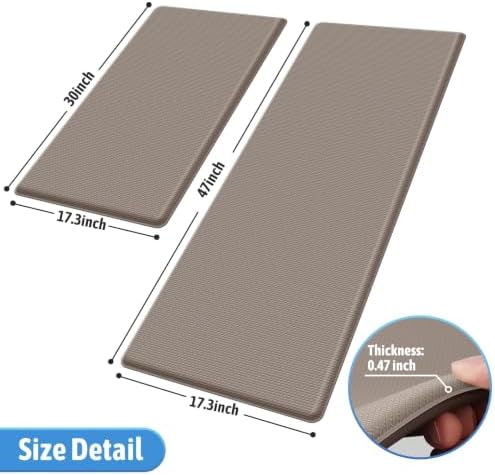 StepLively Kitchen Mat for Floor 2 PCS, Anti Fatigue Rugs, Khaki