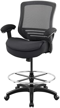 400lbs Office Drafting Chair Wide Dual Seat Cushion for High Standing Desk with Lumbar Support and Enlarged Adjustable Footrest-Black