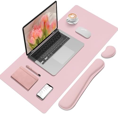 Mouse Pad and Keyboard Wrist Rest, Large Keyboard and Mouse Pad Set, Ergonomic Mousepad with Wrist Rest, Non-Slip Desk Mat Protector for Office, Home (35.4×15.7 Inches, Pink)