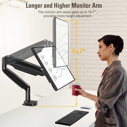 Single Monitor Mount Holds Screen up to 32", Height Adjustable Monitor Arm, Full Motion Computer Monitors Stand with Clamp/Grommet Base, VESA Mounts Fit 4.4-17.6lbs Computer, Black