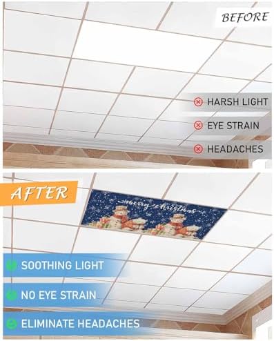 Christmas Magnetic Fluorescent Light Covers for Ceiling Lights 2 x 4 Feet,Retro Snowflakes Snowman Bear Farmhouse Blue Office Classroom Kitchen Drop Ceiling Light Covers Filters Shade Panel 4 Packs