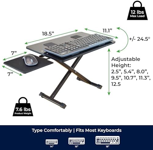 Uncaged Ergonomics Adjustable Keyboard Riser for Desk & Mouse Stand (Black)