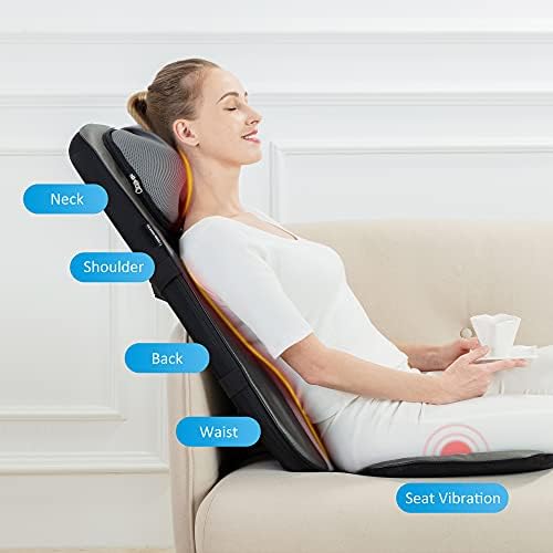 Snailax Shiatsu Neck & Back Massager with Heat Chair Pad Kneading Massage