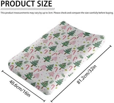 Colorful Christmas Trees Leaves Stars Winter Holiday Pattern Baby Changing Pad Cover, Unisex Christmas Nursery Diaper Changing Table Pad Mat Sheet for Boys Girls-16x32