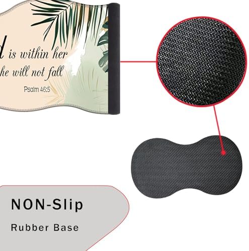 Mouse Pad with Wrist Support + Desk Mat + Coaster 3 in 1 Set, XXL Large Gaming Mousepad Ergonomic Mouse Pads for Desk Computer Laptop Office,Matcha Green Plant Abstract Bible Verse Psalm 46-5