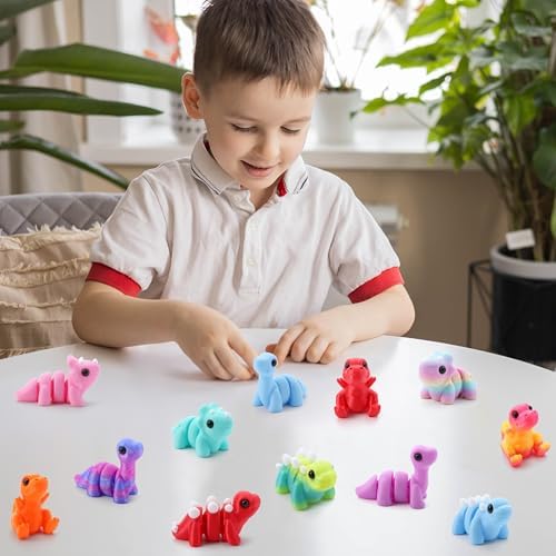 JOYIN 12 Pcs 3D Printed Dinosaur Animals Set, Mini Animals 3D Printed Toys - Cute Articulated Flexible Figurines Fidget Toys for Party Favors Birthday Gifts Desk Pets Office Home Decor