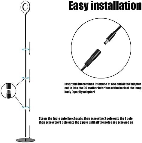 JKSWT LED Floor Lamp, 3 Brightness Levels Eye-Caring Dimmable Standing Reading Lamp 4000K Colors temperatures with Adjustable for Living Room Bedroom Reading - Black