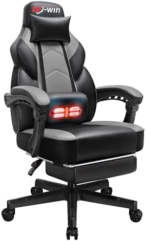 Gaming Chair, Computer Chair with Footrest and Lumbar Support,Video Game Chair Height Adjustable,Racing Style Computer Chair with 360°-Swivel Seat and Headrest (Grey)