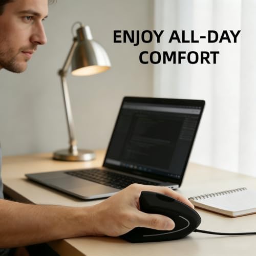 Left Handed Vertical Ergonomic Mouse, Wired for PC Laptop Mac, Plug & Play