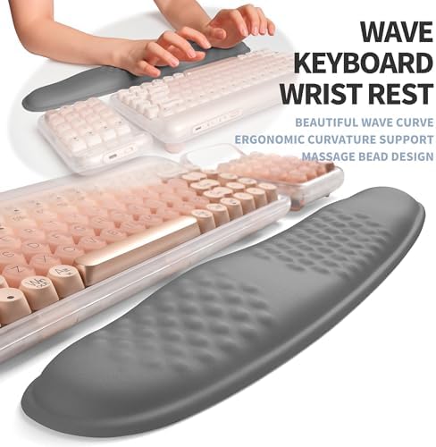 2-in-1 Ergonomic Set, Wave Keyboard Wrist Rest and Massage Slope Mouse Pad Wrist Support, Rebound Memory Foam for Relieve Carpal Tunnel Syndrome and Wrist Pain (Dark Grey)