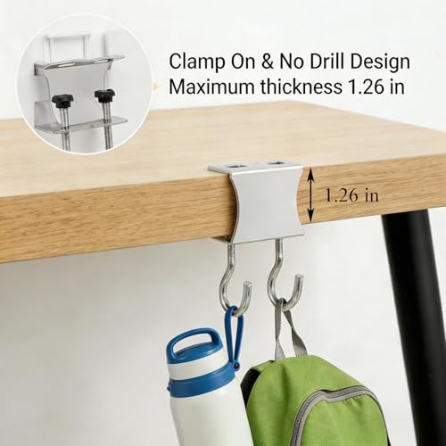 Desk Side Storage, Side Desk Organizer, No Drill Hanging Desk Organizer with 4 Large Pockets, Table Hanging Storage for Office & Home, Fits Flat Table Edge 1.26" (White)