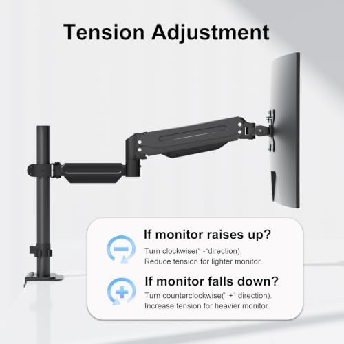 suptek Single Monitor Arm for Desk Mount Stand,Adjustable Monitor Arm for 17 to 32 inch Screen, Support Weight up to 22lbs, Mounting Holes 75x75mm to 100x100mm, ,Pneumatic Pole Mount Arm Black
