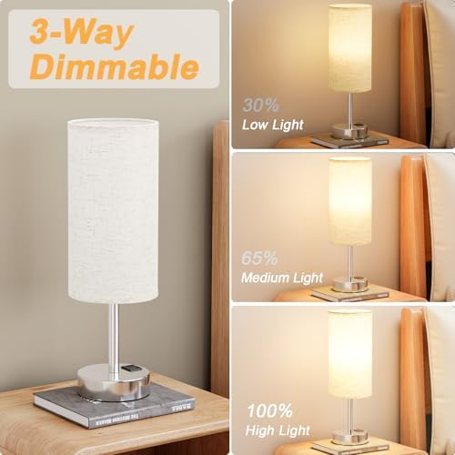 Dicoool Bedside Table Lamp for Bedroom - Touch Desk Lamp with USB A+C Port