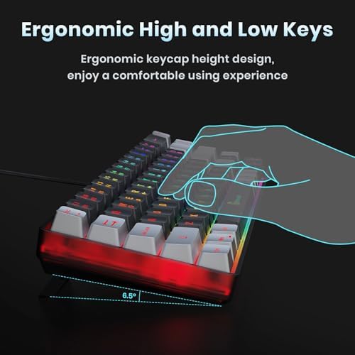GEODMAER 65% Gaming Keyboard, LED Backlit Mini Wired Gaming Keyboard, Ultra-Compact Anti-Ghosting No-Conflict 68 Keys Gaming Wired Keyboard for PC Laptop Gamer