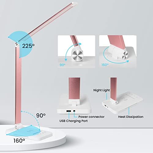 LED Desk Lamp with Wireless Charger, USB Charging Port, Night Light