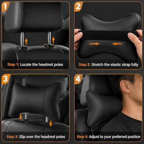 Car Pillow for Driving Seat Soft Leather Headrest Neck Support 2PCS