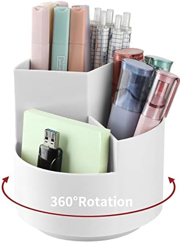 Desk Pencil Pen Holder, 3 Slots 360-Degree Spinning Organizers, Desktop Storage Stationery Supplies, Cute Cup Pot for Office, School, Art Supply, Kids - Gray