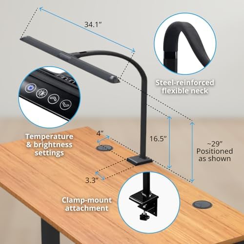 UPLIFT DESK Sliding Flex Clamp Lamp – LED Office Desk Lamp with Clamp with 6 Brightness Levels and 4 Color Temperatures, Great Work from Home and Office Accessories (Black)
