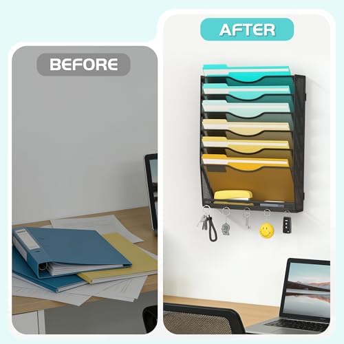 Delifox 7 Tier Hanging Wall File Holder Wall Mount Paper Folder Organizer