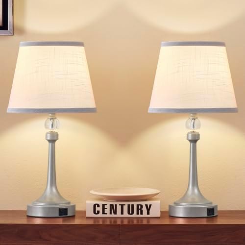 Touch Silver Table Lamp Set of 2 with USB C+A Ports-19.7''