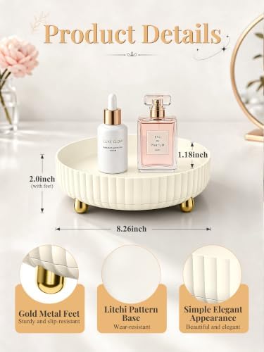 360 Rotating Makeup Organizer - Perfume Vanity Skincare Tray Beige
