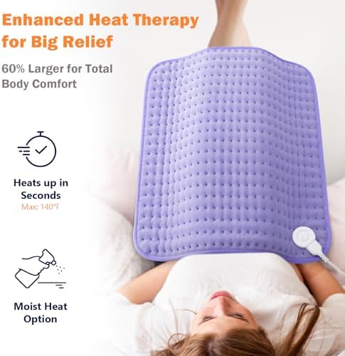 Heating Pad for Back, Neck & Shoulders, Soft Electric Heating Pad with Moist & Dry Heat, Auto-Off, Machine Washable, Birthday Gifts for Women Wife Mom Her