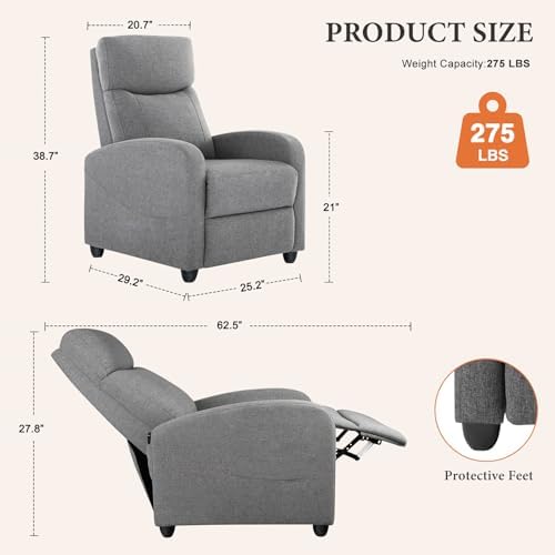Sweetcrispy Massage Recliner Chair for Adults, Adjustable Home Theater Seating with Lumbar Support, Modern Small Recliners for Small Spaces, Dark Grey