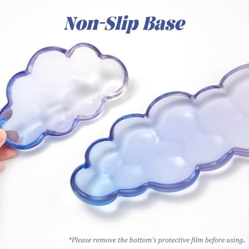 Gel Keyboard Wrist Rest Cloud Set, Clear Ergonomic Wrist Support and Arm Support Keyboard Rest for Typing Pain Relief, with Non-Slip Soft Washable Wrist Rest(Blue White)