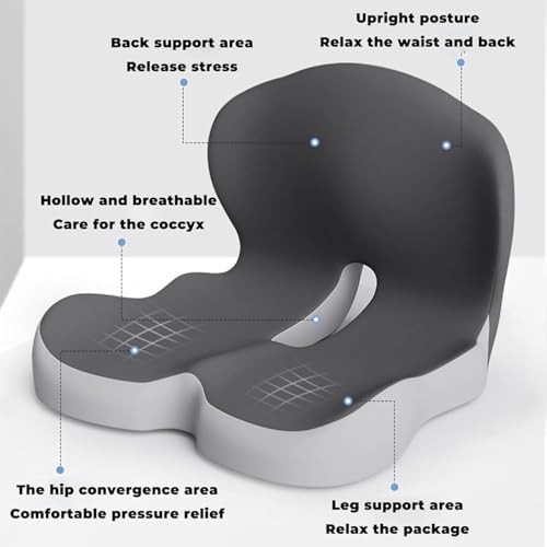 Orthopedic Cushion L-Shaped Memory Foam Seat Cushion, Ergonomic Office Chair Cushion with Lumbar Support for Desk, Car, Wheelchair (B-Light Grey)