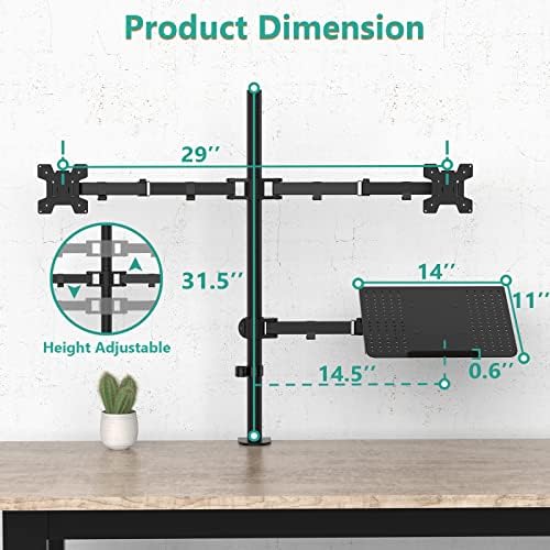 WALI Dual Monitor and Laptop Stand for 17" Notebook and 27" Screens