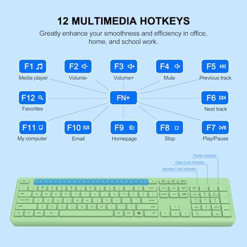 Wireless Keyboard and Mouse Combo, Full-Size Silent Ergonomic Keyboard and Optical Mouse, Long Battery Life, 2.4G Lag-Free Mice Keyboard for Mac, Laptop, PC, Windows(Avocado Green)