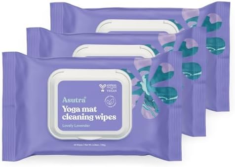 ASUTRA Yoga Mat Cleaning Wipes (Lovely Lavender (3 Pouches (30 Wipes Each))