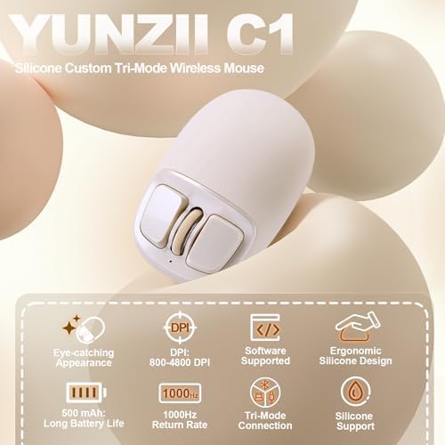 YUNZII C1 Wireless Tri-Mode Wireless Mouse 4800 DPI Optical (Beige)