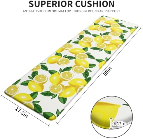 Lemon Kitchen Decor Mat, Extra Long Anti Fatigue Kitchen Mats