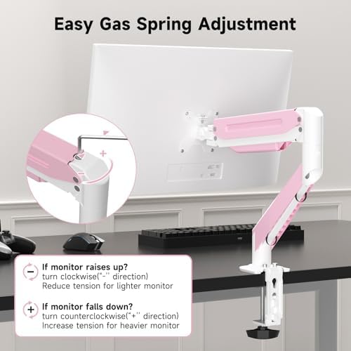 Suptek Monitor Mount Gas Spring Monitor Arm Desk Mount Fully Adjustable Fits 17 20 22 23 24 26 27 32 35 inch Monitors Weight Capacity up to 24.25 lbs, Pink