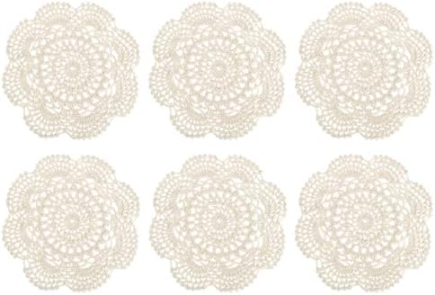 uxcell 6 Pcs Crochet Handmade Cotton Placemat Doilies for Table 7.9" Beige