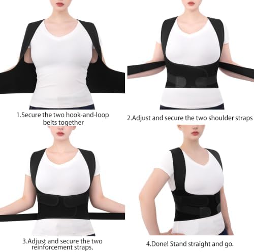 Back Posture Corrector for Women and Men Full Back Support Brace Straightener with Adjustable Scoliosis Posture Corrector Belt with Breathable Back Shoulder for Hunchback Lower Back Pain Relief (Black, X-Large)
