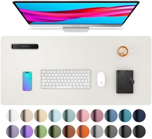 Aothia Leather Desk Pad Protector, Mouse Pad, Office Desk Mat, Non-Slip PU Leather Desk Blotter, Laptop Desk Pad, Waterproof Desk Writing Pad for Office and Home (Off-White,31.5" x 15.7")