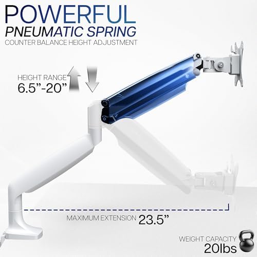 VIVO Premium Aluminum Height Adjustable Single Monitor Articulating Desk Mount Stand with Pneumatic Arm, Fits up to 32 inch Screen, White, STAND-V001QW