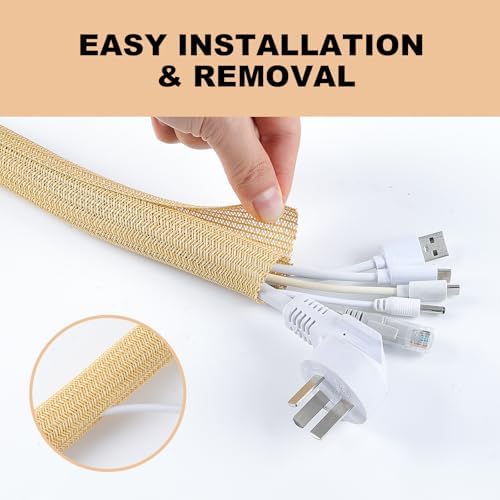 AGPTEK Cable Sleeve, 20ft - 1 inch Cable Management Cord Hider, Wood Color