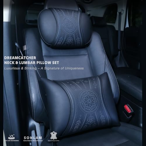 Neck Support Pillow Set for Car & Office Chair - Prosperity & Luck Dreamcatcher - Orthopedic Lumbar & Cervical Pillow for Pain Relief &Posture Correction (Neck Pillows (Black))