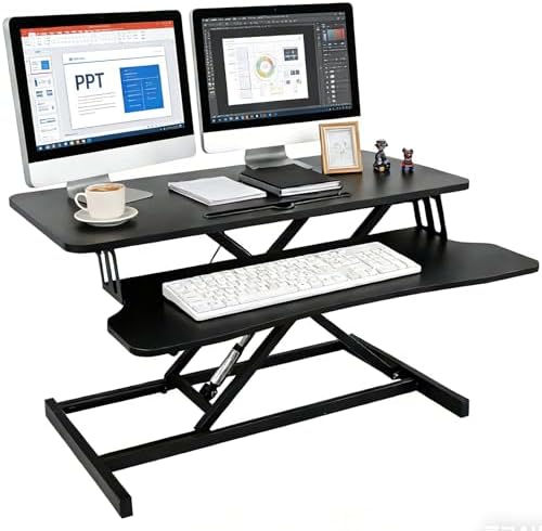 Standing Desk Converter, Height Adjustable, Dual Monitor with Keyboard Tray
