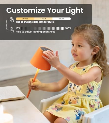 3 Pack Cordless Table Lamp, Portable Battery Operated Lamp with 3 Color Temps and Stepless Dimming, Rechargeable Table Lamp for Dinner, Desk, Cafe, Outdoor (Orange)