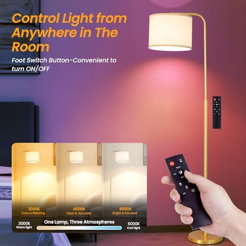 Arc Floor Lamp with Remote Control Dimmable Gold lamps for Living Room
